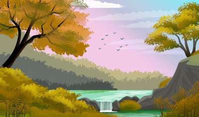 插图 背景 墙纸 景观 设计 艺术 树 森林 河 水 瀑布