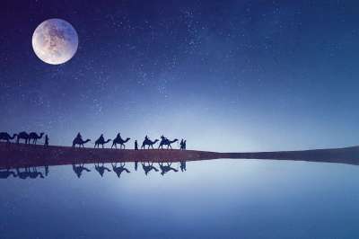 贝都因人 沙漠 大篷车 骆驼 旅行 星星 夜晚 夜空 天空