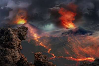 景观 火山 喷发 幻想 洗 抽烟 云 灰 地质学 火山 火山
