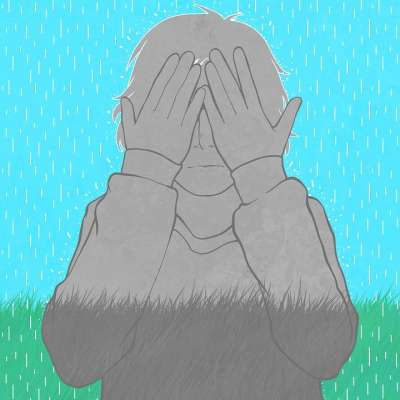 卡通片 绘画 女孩 手 哭 雨 景观 灰色的 灰色的雨