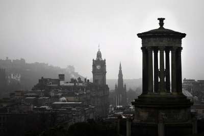 爱丁堡 卡尔顿山 景观 苏格兰 英国 薄雾 欧洲 老的 旅游