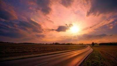 自然 日落 路 天堂 太阳 领域 全景 云 黄昏 黎明 景观