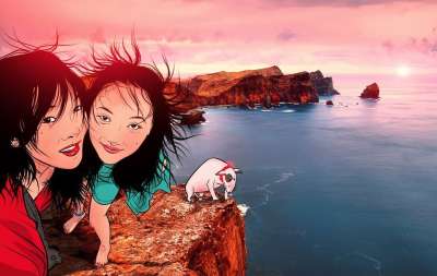 女孩 大海 美丽 海岸 卡通