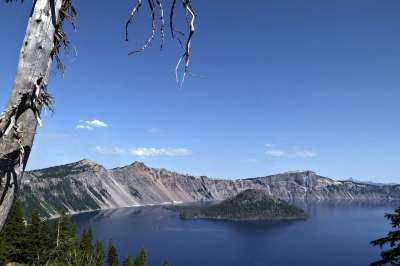火山口湖 俄勒冈州 美国 景观 风景 自然 火山 蓝色的 水
