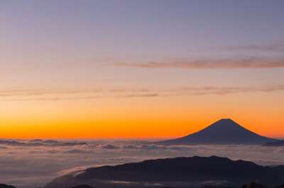 富士山 火山 云 日出 云海 早晨 橙色的天空 天空 轮廓