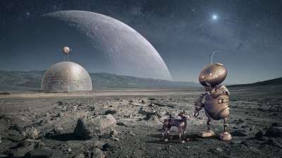 机器人 行星 月亮 空间 未来 宇宙 科幻 蒙太奇 科幻小说