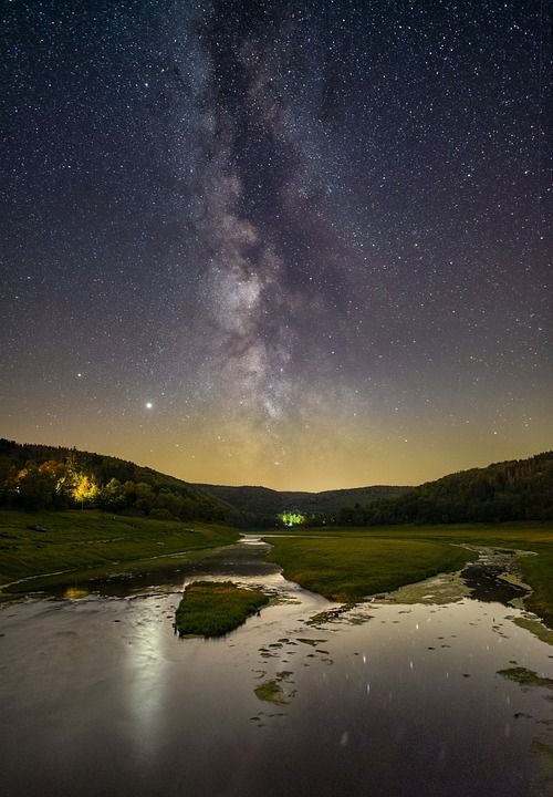 湖 星星 银河 空间 宇宙 夜晚 天空 星系 背景 星空
