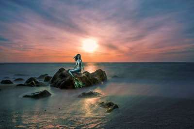 美人鱼 童话 幻想 海 女士 神秘 岩石 石头 浪漫的 水女人
