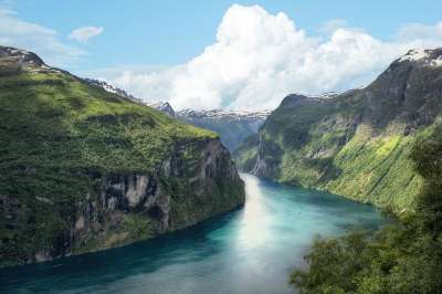 峡湾 挪威 山 景观 全景图 海