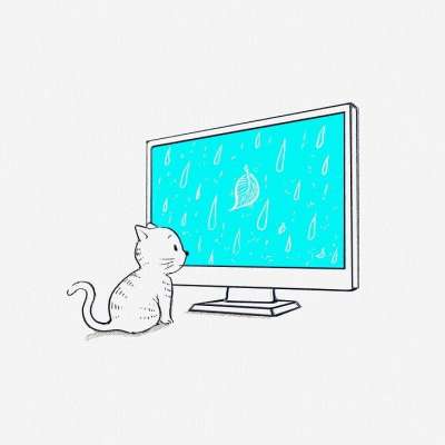 猫 可爱的 电视 计算机 雨 落叶 阴天 忧郁 童话故事