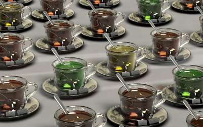 杯子 茶 茶杯 玻璃杯 勺子 糖 糖块 可爱的 喝 热饮
