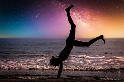 运动的 活动 体操 前夕 星空 丰富多彩的 星幻想 健康 积极的