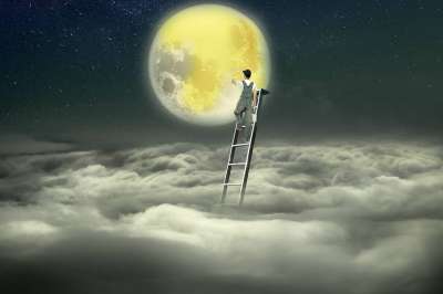 幻想 画家 月亮 天空 云 画 绘画 超现实的 剪辑 照片处理
