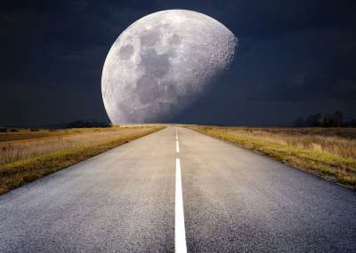 月亮 路 夜晚 满月 月光 超级月亮 夜空 情绪 神秘 月球