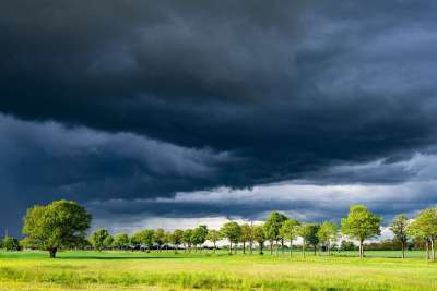 雷雨 雷云 云 自然 原野 草地 景观 大街 树木 农民