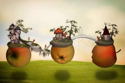苹果 苹果世界 幻想 超现实的 童话 蚂蚁 生活 乐趣 房屋