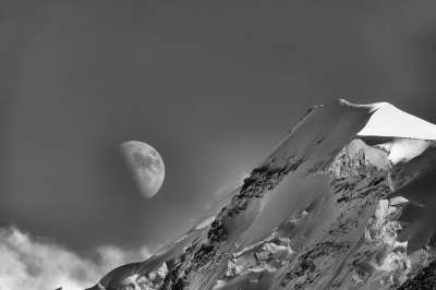 月亮 山 山顶 月光 雪 景观