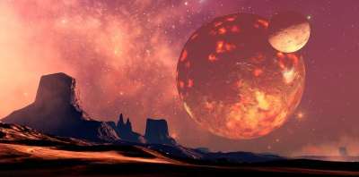 空间 行星 月亮 星空 景观 山 多雾路段 宇宙 空间艺术