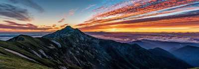 景观 全景 山 日落 笠岳 中部山国家公园 日本 黄昏 暮