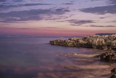 大海 紫色的 天空 云 夏天 希腊 海岸 海滩