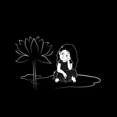漫画 绘画 幻想 创造力 女孩 黑和白 莲花 夜晚