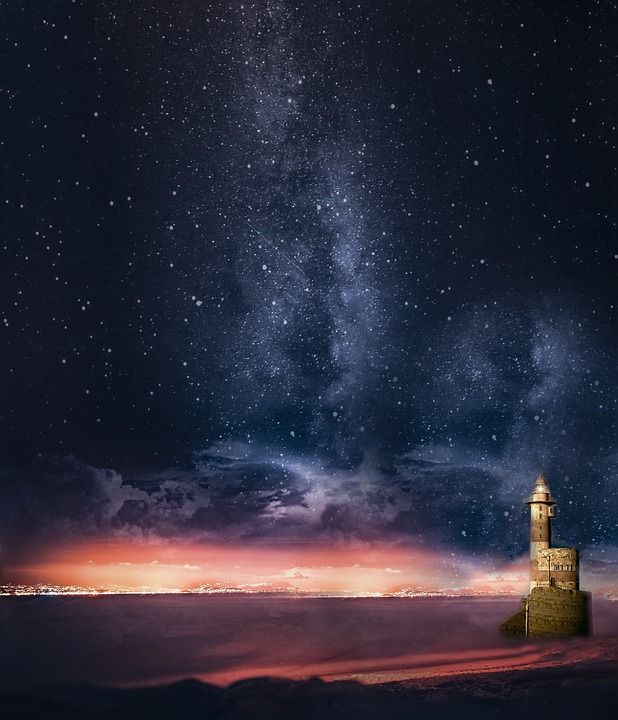 灯塔 星星 天空 宇宙 景观 海洋 自然 信标 星座 建造