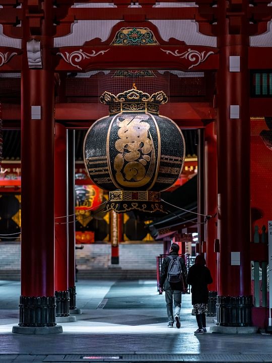 寺庙 日本 浅草寺 崇拜 宗教 结构 历史性 地标 城市 夜晚