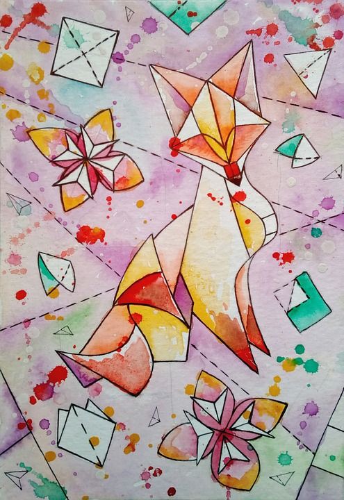 画画 折纸 一只狐狸 鸡油菌 水彩 绘画 日本 样本 纸