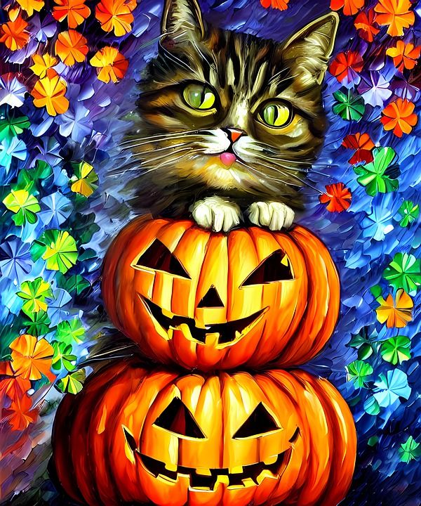 猫 万圣节 南瓜 杰克 O 灯笼 小猫 幽灵般的 秋天 落下