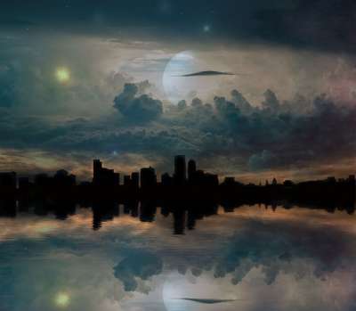宇宙 天际线 行星 星星 星系 城市 空间 科学 城市景观