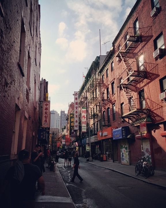 纽约 街道 唐人街 中国小镇 城市 街道视图