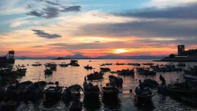 夕阳 大海 港口 船舶