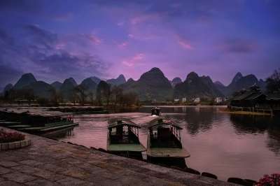 桂林 河 端口 船 水 爬坡道 山脉 旅游景点 旅行目的地