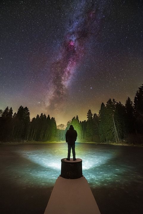 星星 银河 星空 夜空 宇宙 人类 人 冬天 森林 光 景观