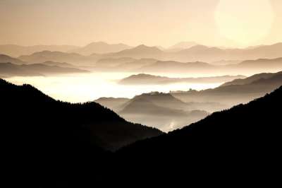 山 东方画 云 大自然 天空 风光 日出 光 旅行 景观