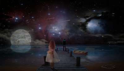 月亮 空间 夫妻 夜间 天空 射击之星 夜晚 星星 星空 海滩