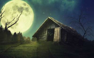 房子 月亮 景观 天空 照相馆 夜晚 树 神秘 大气层 幻想