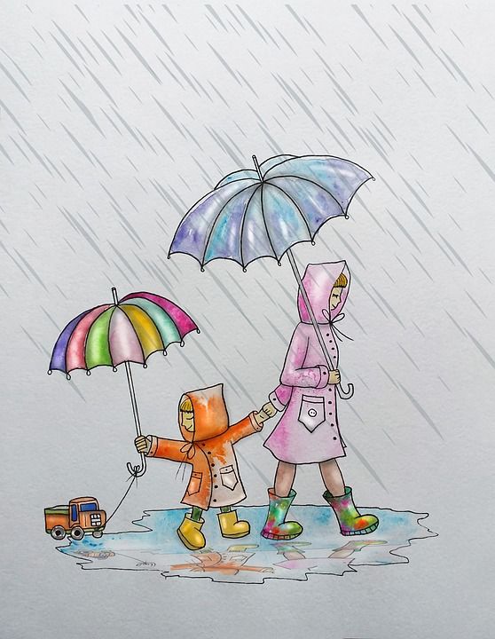 母亲和孩子 下雨天 户外 雨衣 家庭 母性 走在雨中 雨 水坑