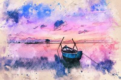 船 旅行 绘画 艺术 画画 岛 海 海洋 自然 艺术品