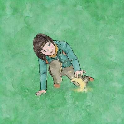 绘画 创造力 想象力 月亮 女孩 草 绿色的月亮 绿草 绿色油画