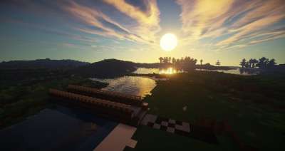 Minecraft 桥 河 木头 中世纪 日志 日落