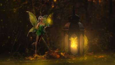 幻想 精灵 灯笼 光 神秘生物 女性 童话 森林 情绪 魔术