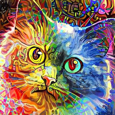 猫 虎斑猫 丰富多彩的 宠物 动物 哺乳动物 肖像 绘画 印象派