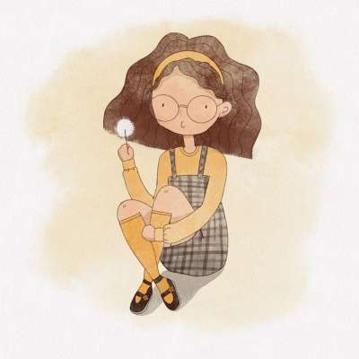 女孩 花 眼镜 黑发 水彩 卡通片 涂鸦 特点 落下 季节
