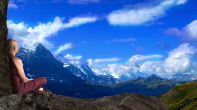山 全景 自然 天空 旅行 僧 比丘 Bikkhu 僧伽 冥想