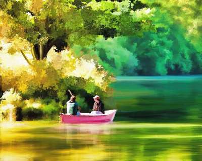 湖 池塘 风景 景观 秋天 户外的 船 人们 落下 水景