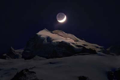 月光 新月 首脑 山 月亮 夜晚 星空 星星 天空 自然
