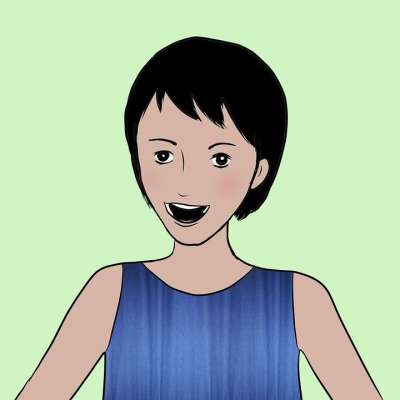 笑脸 欢快 快乐的 女孩 肖像 蓝色的 青色 卡通 人物 年轻