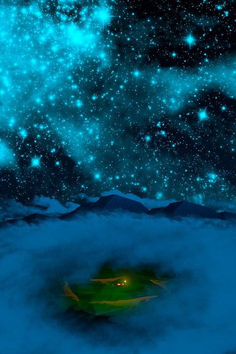 海 划艇 星星 夜晚 星空 幻想 多雾路段