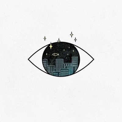 卡通片 绘画 幻想 想象力 鱼 城市 夜晚 星星